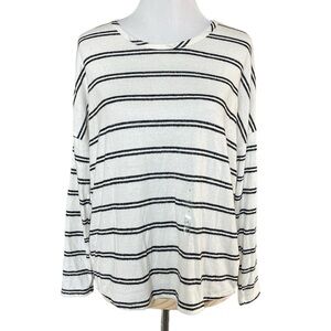 BKE button back ivory stripe long sleeve shirt
